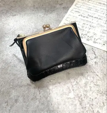 가마구치 지퍼 지갑 소가죽 악어 엠보싱