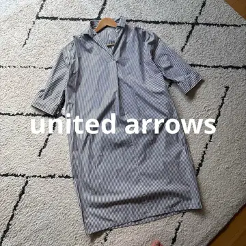 유나이티드 애로우즈 스트라이프 셔츠 원피스 7부 소매