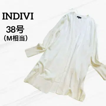 INDIVI [ 롱 가디건 ] 긴팔 화이트 심플 포켓 울 100%