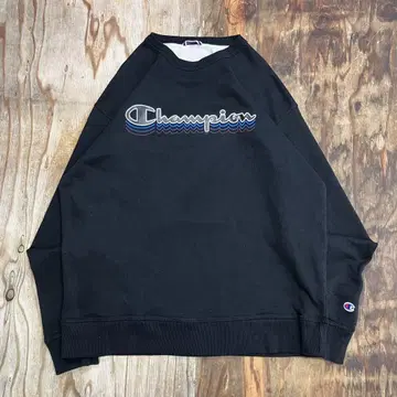 Champion 맨투맨 블랙 크루넥 멀티 컬러 자수 Y2K
