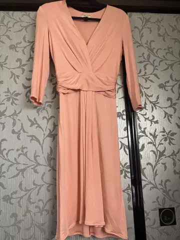 핑크 7부 소매 랩 스타일 원피스