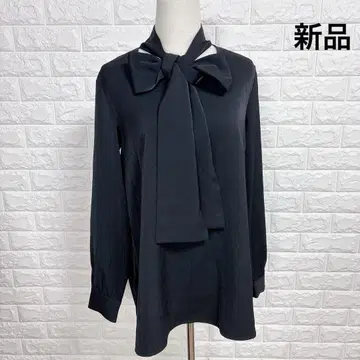 2846 새상품 리본 타이 블라우스 M 블랙 루즈핏 롱 기장