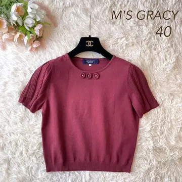 새상품급 M'S GRACY 2021년 꽃 모티브 니트 와인 레드 40