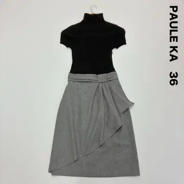 PAULE KA 폴카 터틀넥 반팔 도킹 원피스 36