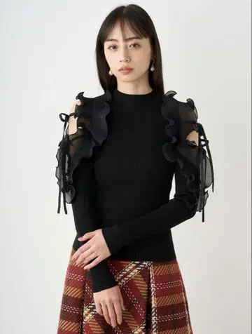SNIDEL 플리츠 프릴 도킹 니트 풀오버