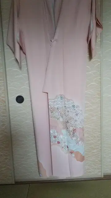 핑크 이로도메소데 꽃무늬 자수