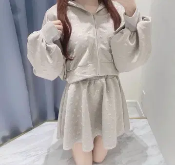 evelyn 에블린 하트 자카드 후드티 셋업 핑크