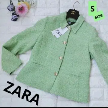 택 포함 새상품 자라 ZARA 트위드 자켓 스탠칼라 골드 버튼 옷깃 포함