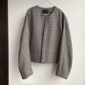 MACHEE 노카라 자켓 체크 무늬