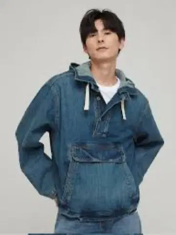데님 후드 부착 풀오버 L 사이즈