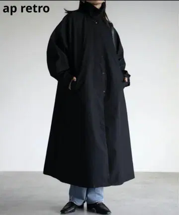 ap retro 아프레트로 스탠드 칼라 롱 코트 블랙