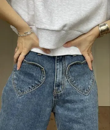 wee9s 하트 포켓 스트레이트 데님 S 사이즈