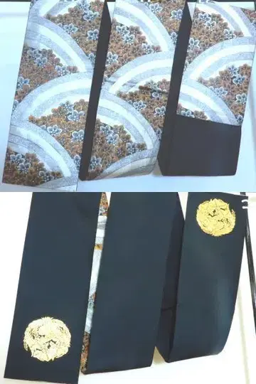 순수 실크 은실 빛나는 후쿠로 오비 뒷면은 블랙에 금실 봉황
