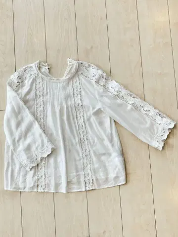 IENA SLOBE 화이트 코튼 레이스 블라우스 긴팔