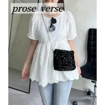 prose verse 랜덤 펄 밑단 벌룬 페플럼 블라우스 반팔 화이트