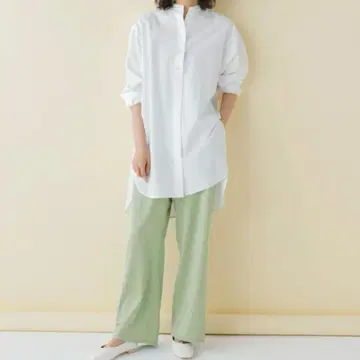 23구 48 워셔블 CANCLINI 밴드 카라 셔츠 튜닉 화이트