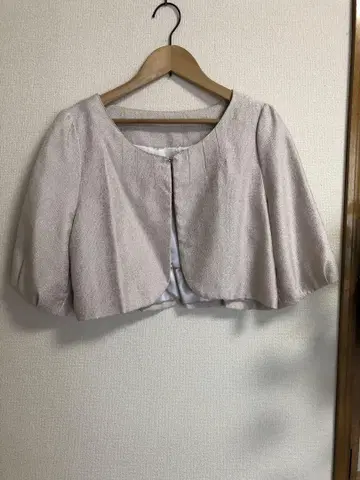 라메 믹스 연핑크 플레어 슬리브 볼레로
