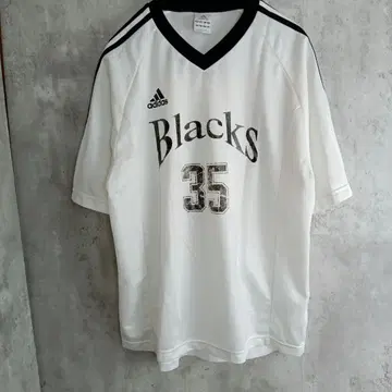 [ 아디다스 ] Blacks35 프린트 화이트 T셔츠 V넥 기장69