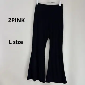 2PINK 리브 플레어 팬츠 L 블랙 허리밴딩 이지 팬츠 편안함