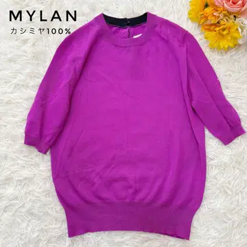 MYLAN 마이랜 캐시미어 100% 니트 티셔츠 칠부 소매 퍼플
