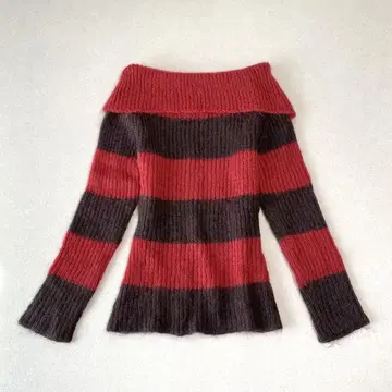 Y2K 그런지 서브컬쳐 지뢰 오프숄더 니트 모헤어 혼방 보더