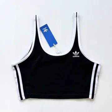 adidas 크롭 탱크탑 화이트 아디다스 블랙 브라탑
