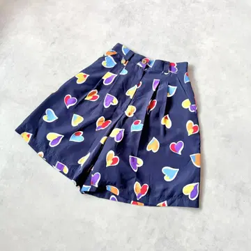 빈티지 네이비 하트 프린트 퀼로트