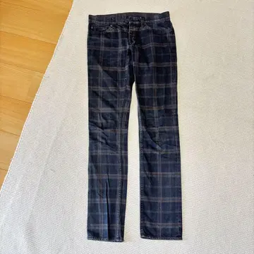 다크 블루 체크 무늬 스키니 팬츠 00s 90s