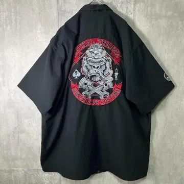 극상 자수 워크 셔츠 양면 블랙 빅 실루엣 lethal threat