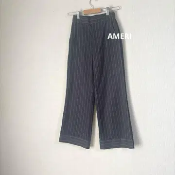 AMERI 아메리 스트라이프 와이드 팬츠 그레이 슬랙스 허리밴딩