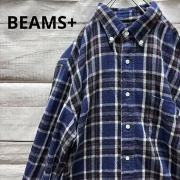 BEAMS+ 플란넬 셔츠 일본제 스테디셀러 심플 M 파랑