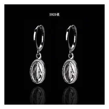 남녀 공용 S925 은 메달형 귀걸이 그리스도