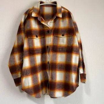유나이티드 애로우즈 플란넬 체크 무늬 오버 사이즈 두꺼운 원단 셔츠