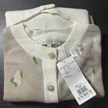 grove 플라워 무늬 자카드 가디건 LL 베이지 숏 기장 꽃무늬