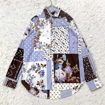 ETRO 에트로 긴팔 셔츠 올 패턴 꽃 플라워 도트 M 멀티 컬러