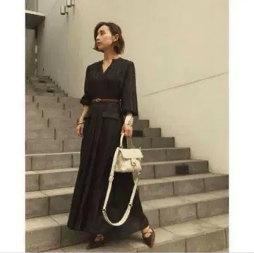 Ameri 아메리빈티지 체크 롱 원피스 블랙