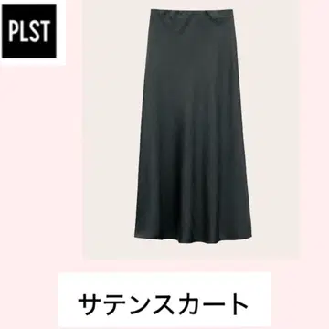 PLST 새틴 롱 스커트 블랙 S