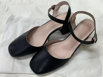 블랙 스퀘어토 펌프스 청키힐 22.5cm CN35 스트랩