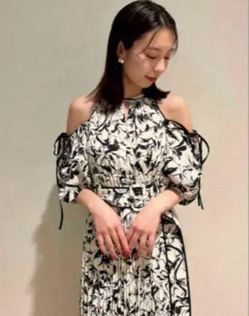 SNIDEL 2way 슬리브 프린트 원피스 0 아이보리