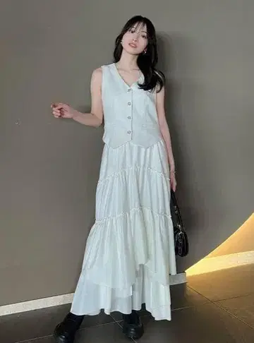 새상품 프레이 아이디 숏 노카라 베스트 콤비 원피스 1