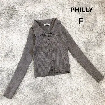 [ PHILLY ] 옷깃 레이스업 니트 (F) 리브 그레이 성숙/러블리