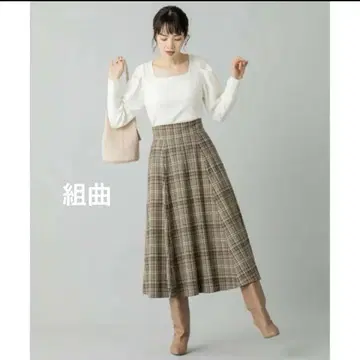 쿠미쿄쿠 [세탁 가능] 랜덤 체크 플레어 스커트 롱 기장