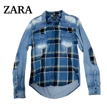 ZARA 데님 체크 무늬 긴팔 셔츠