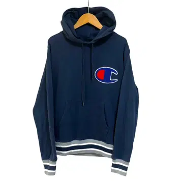 L Champion 후드 맨투맨 네이비 풀오버 로고 M