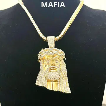 지저스 지르코니아 골드 테니스 목걸이 글리터 해외 래퍼