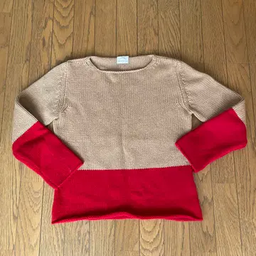 BOGNER 베이지/빨간색 긴팔 니트 스웨터