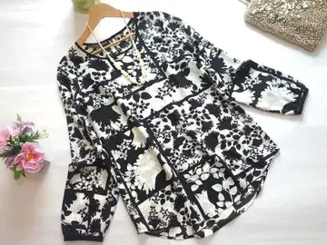 LAURA ASHLEY 플라워 프린트 긴팔 셔츠 사이즈 9 모노톤