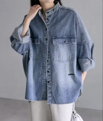 택 포함 새상품 PUAL CE CIN 빈티지 데님 밴드 카라 셔츠