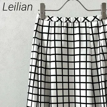 [ 새상품급 ] Leilian 롱 스커트 플레어 체크 무늬 턱 안감 부착