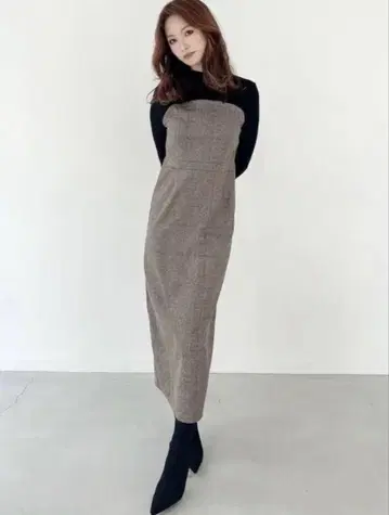 리젝시 니트 레이어드 체크 원피스